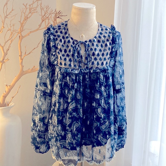 HEMANT & NANDITA bohemian top with silver and blue details - Picture 1 of 7